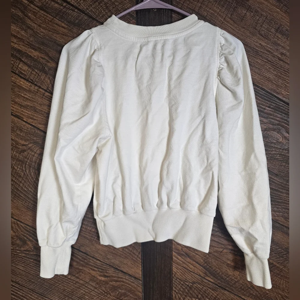 Anthropologie Cream Embroidered Floral Sweatshirt XS - Picture 4 of 5